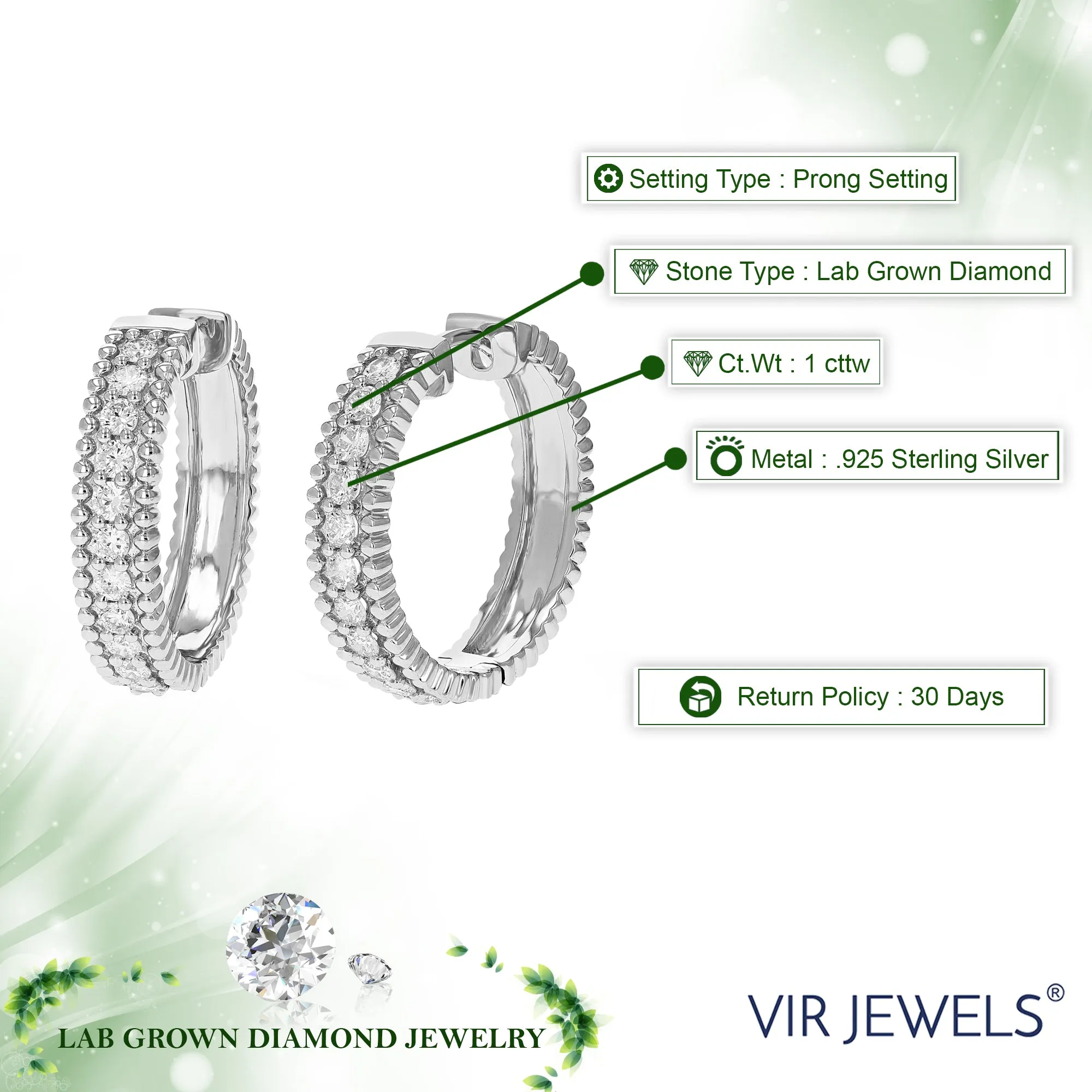 1 cttw Lab Grown Diamond Fashion Hoop Earrings in Sterling Silver