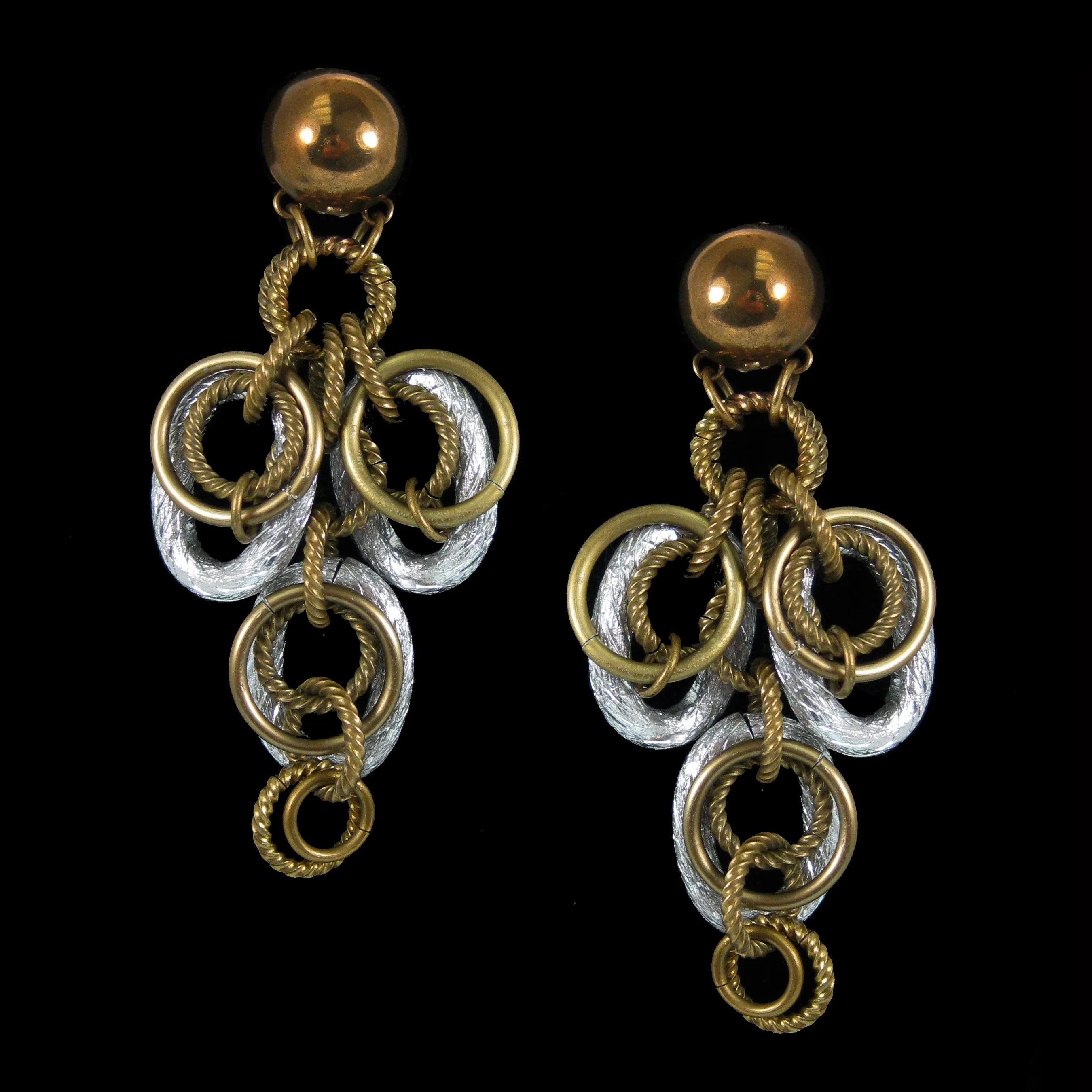 #1068e Gold & Silver Tone Ring Cascade Earrings