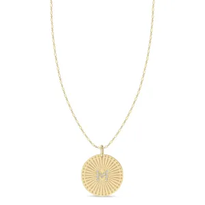 14k Pavé Diamond Initial Letter Medium Sunbeam Medallion Necklace