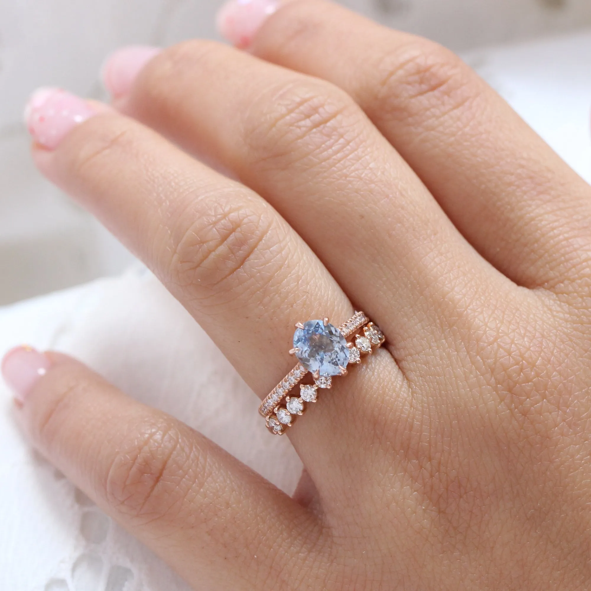 2.02 Ct Oval Aqua Blue Sapphire Diamond Ring in 14k Rose Gold Grace Solitaire, Size 6.25