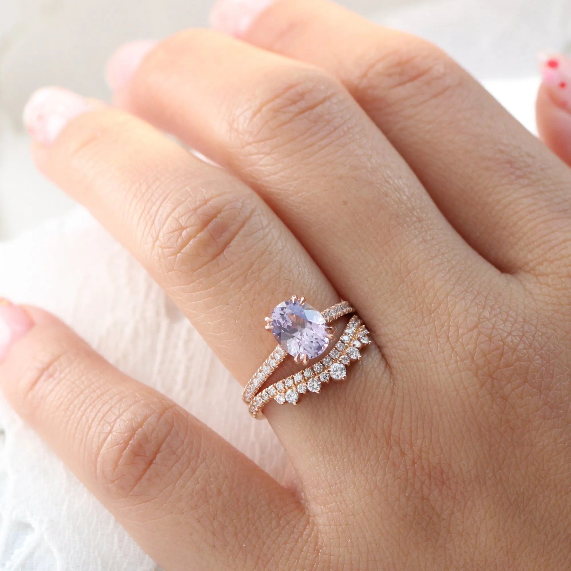 2.28 Ct Oval Lavender Sapphire Diamond Ring in 14k Rose Gold Grace Solitaire, Size 6