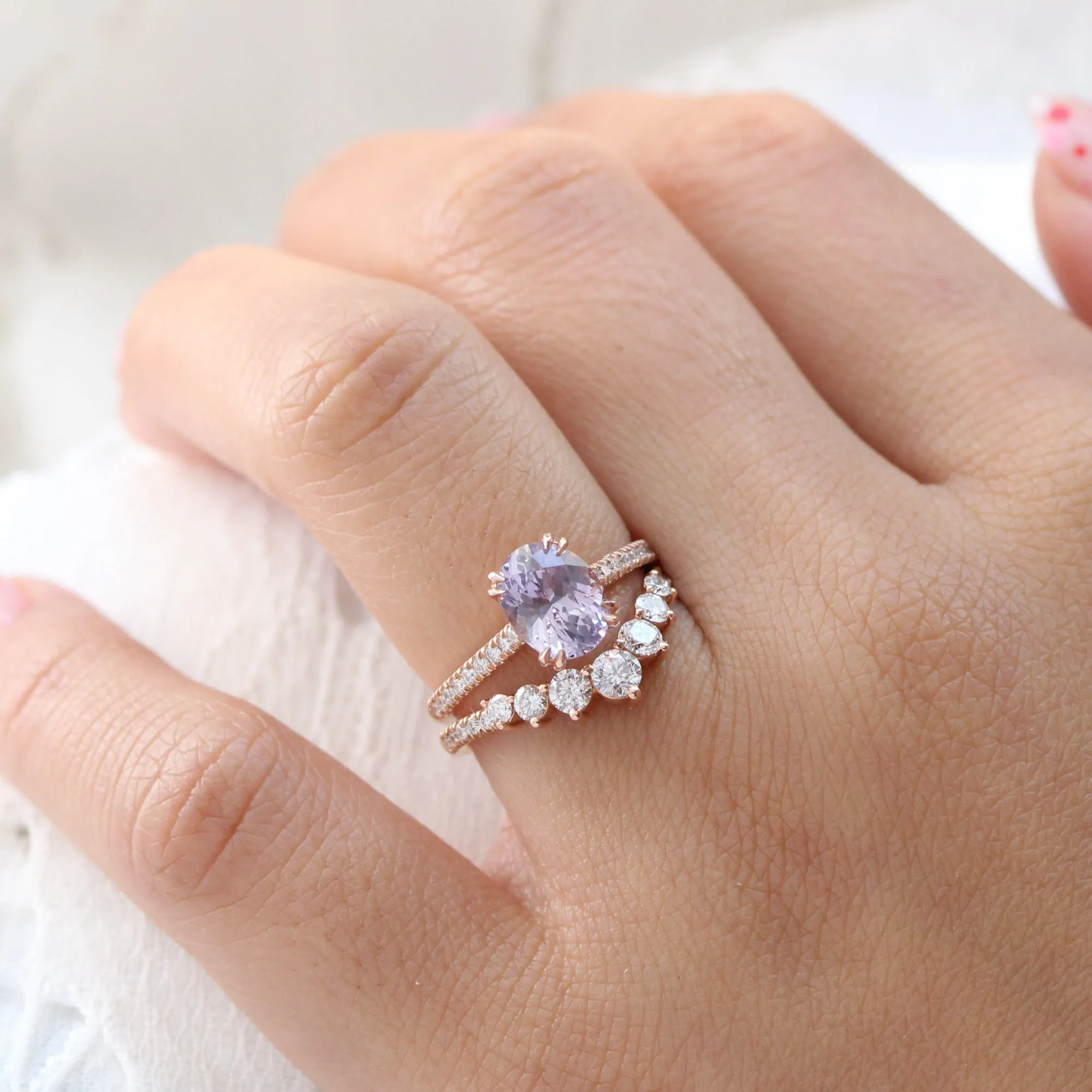 2.28 Ct Oval Lavender Sapphire Diamond Ring in 14k Rose Gold Grace Solitaire, Size 6