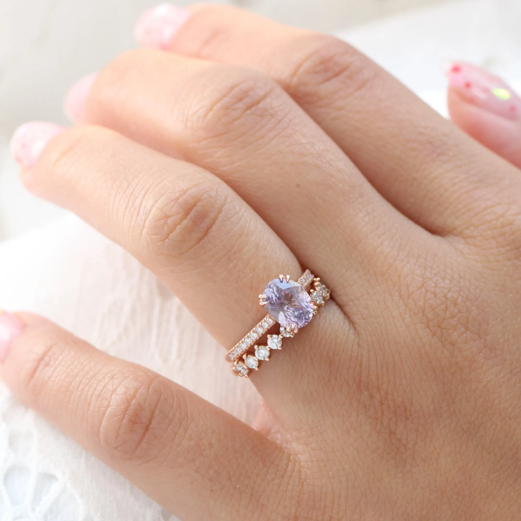 2.28 Ct Oval Lavender Sapphire Diamond Ring in 14k Rose Gold Grace Solitaire, Size 6