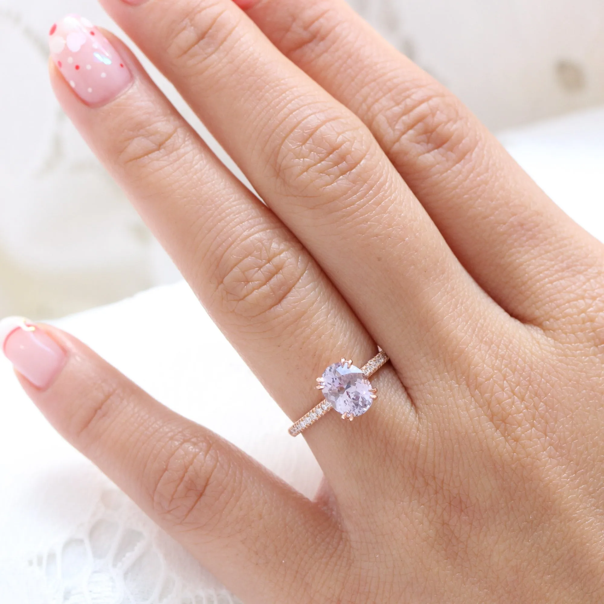 2.28 Ct Oval Lavender Sapphire Diamond Ring in 14k Rose Gold Grace Solitaire, Size 6