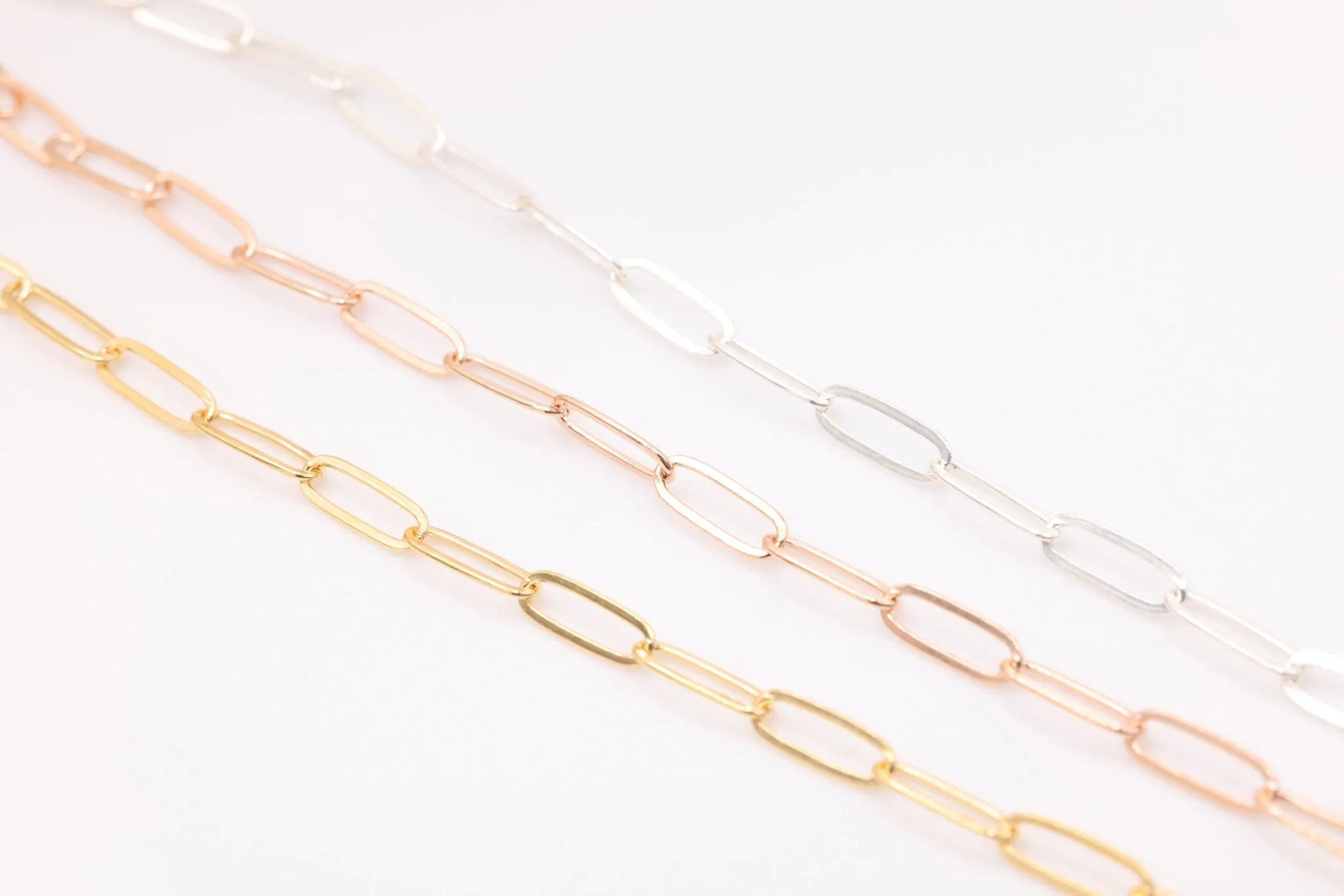 2mm Drawn Flat Cable Chain, Gold-Filled or Sterling Silver, Footage Rectangle Chain Link Paperclip Chain Wholesale