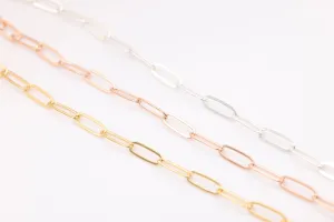 2mm Drawn Flat Cable Chain, Gold-Filled or Sterling Silver, Footage Rectangle Chain Link Paperclip Chain Wholesale