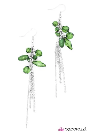 A Walk In The Park Green Bead and Silver Chain Earrings - Paparazzi Accessories