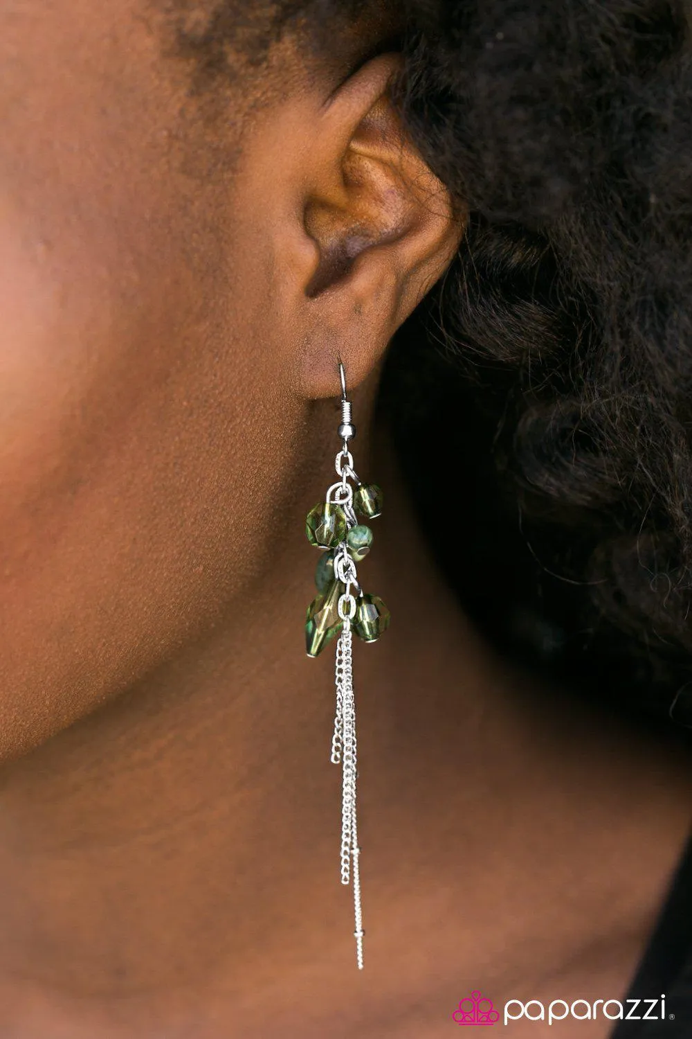 A Walk In The Park Green Bead and Silver Chain Earrings - Paparazzi Accessories