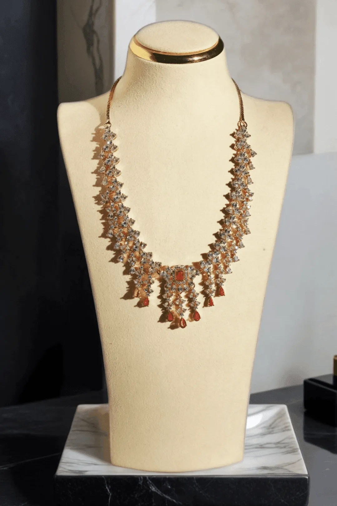 Anne - Diamante Accent Rose Gold Necklace Set with Earrings