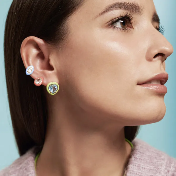 Bea Bongiasca - Gumdrop Stud Earrings with Rock Crystal and Orange Enamel, Yellow Gold and Silver