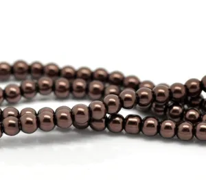 Beads Glass Round Pearl Painted 4mm Strand 16 Brown