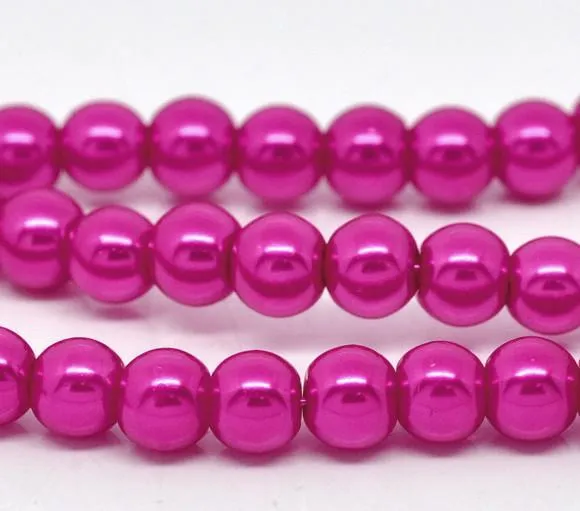 Beads Glass Round Pearl Painted 6mm Strand 16 Fuchsia