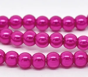 Beads Glass Round Pearl Painted 6mm Strand 16 Fuchsia