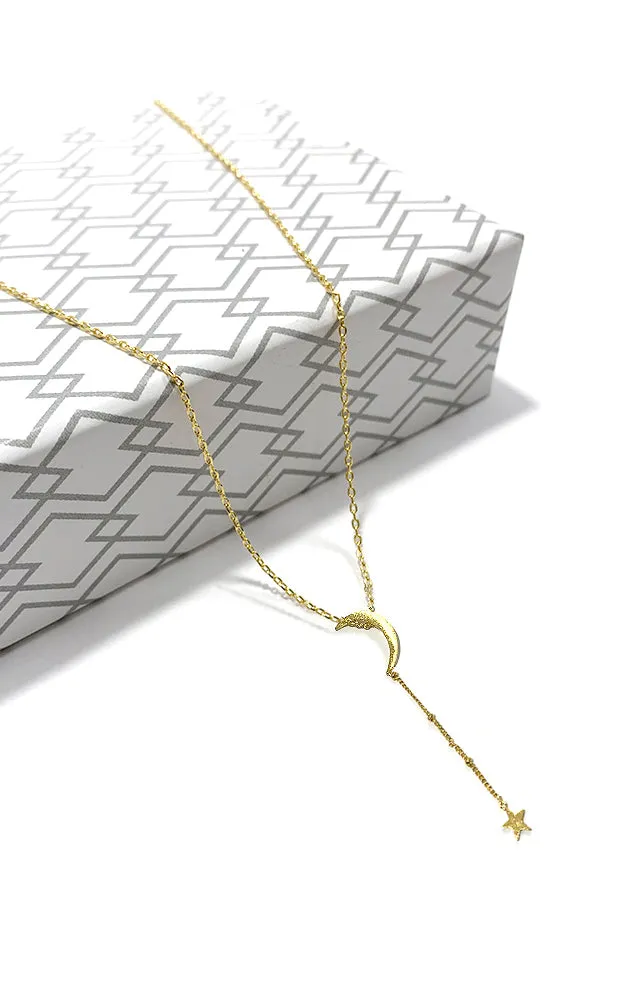 BJNA020GD Gold "Inseparable" (Moon & Star) Pendant Necklace