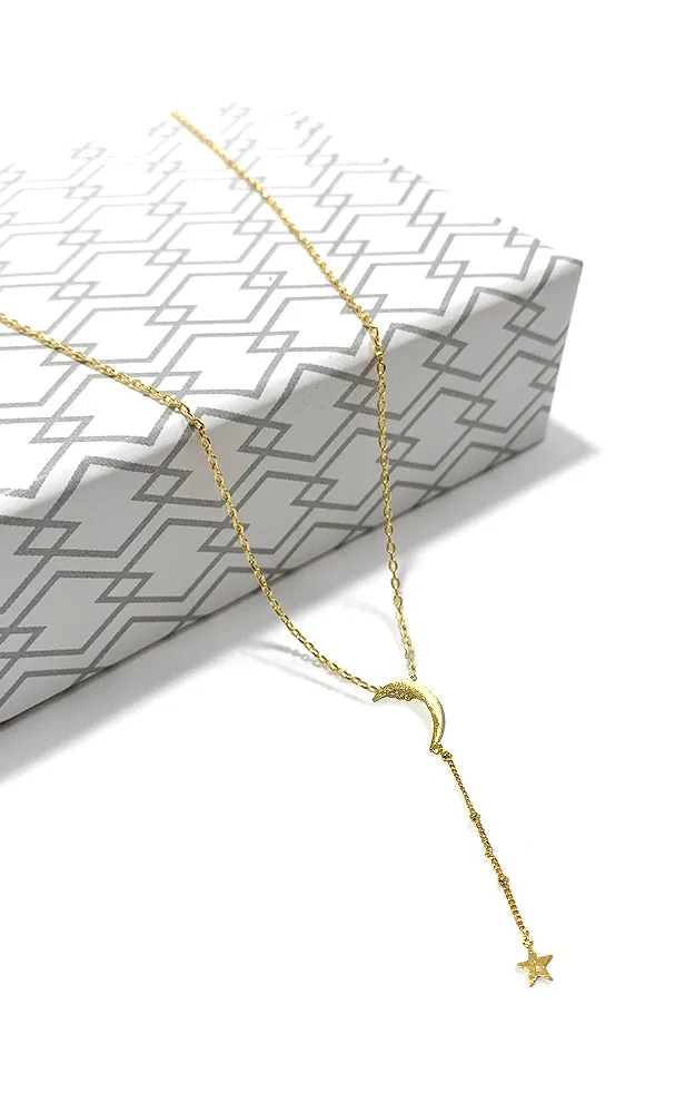BJNA020GD Gold "Inseparable" (Moon & Star) Pendant Necklace