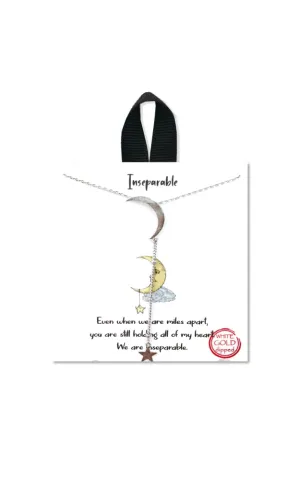 BJNA020RH Rhodium "Inseparable" (Moon & Star) Pendant Necklace