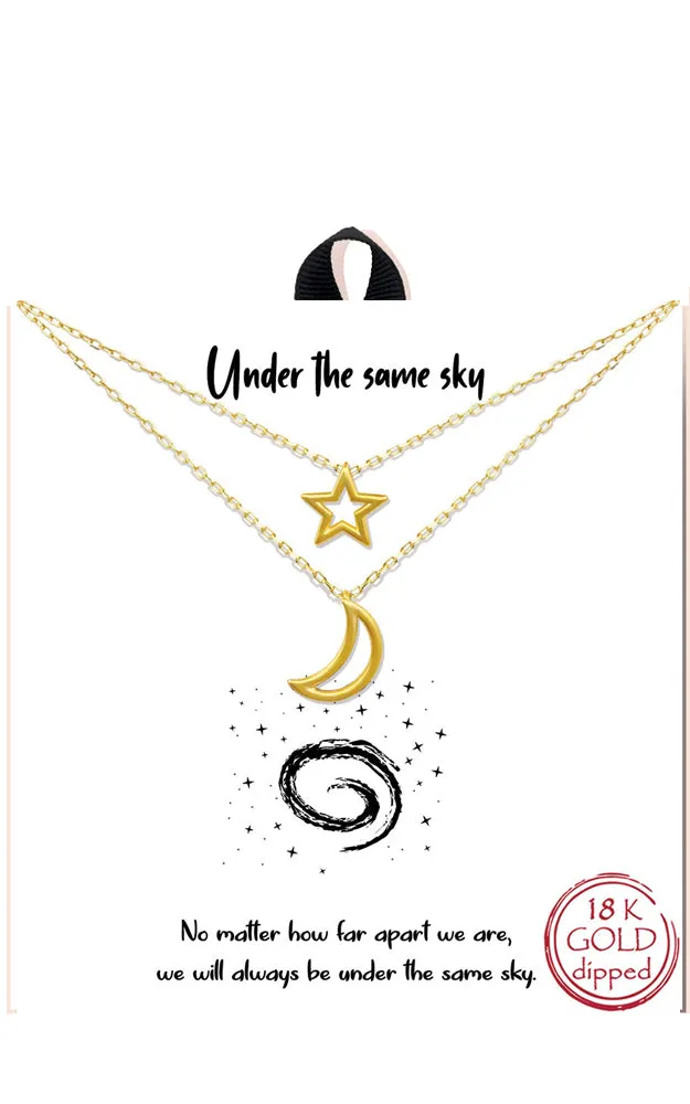 BJNA076MG Matte Gold "Under the Same Sky" Moon and Star Pendant Necklace