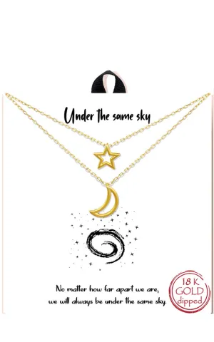 BJNA076MG Matte Gold "Under the Same Sky" Moon and Star Pendant Necklace