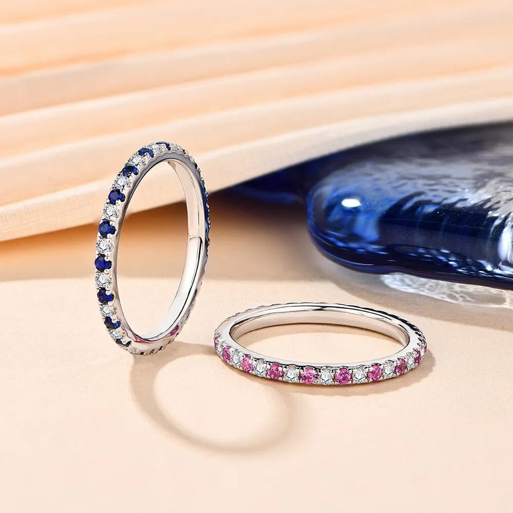 Blue and Pink Sapphire Moissanite 925 Sterling Silver Ring
