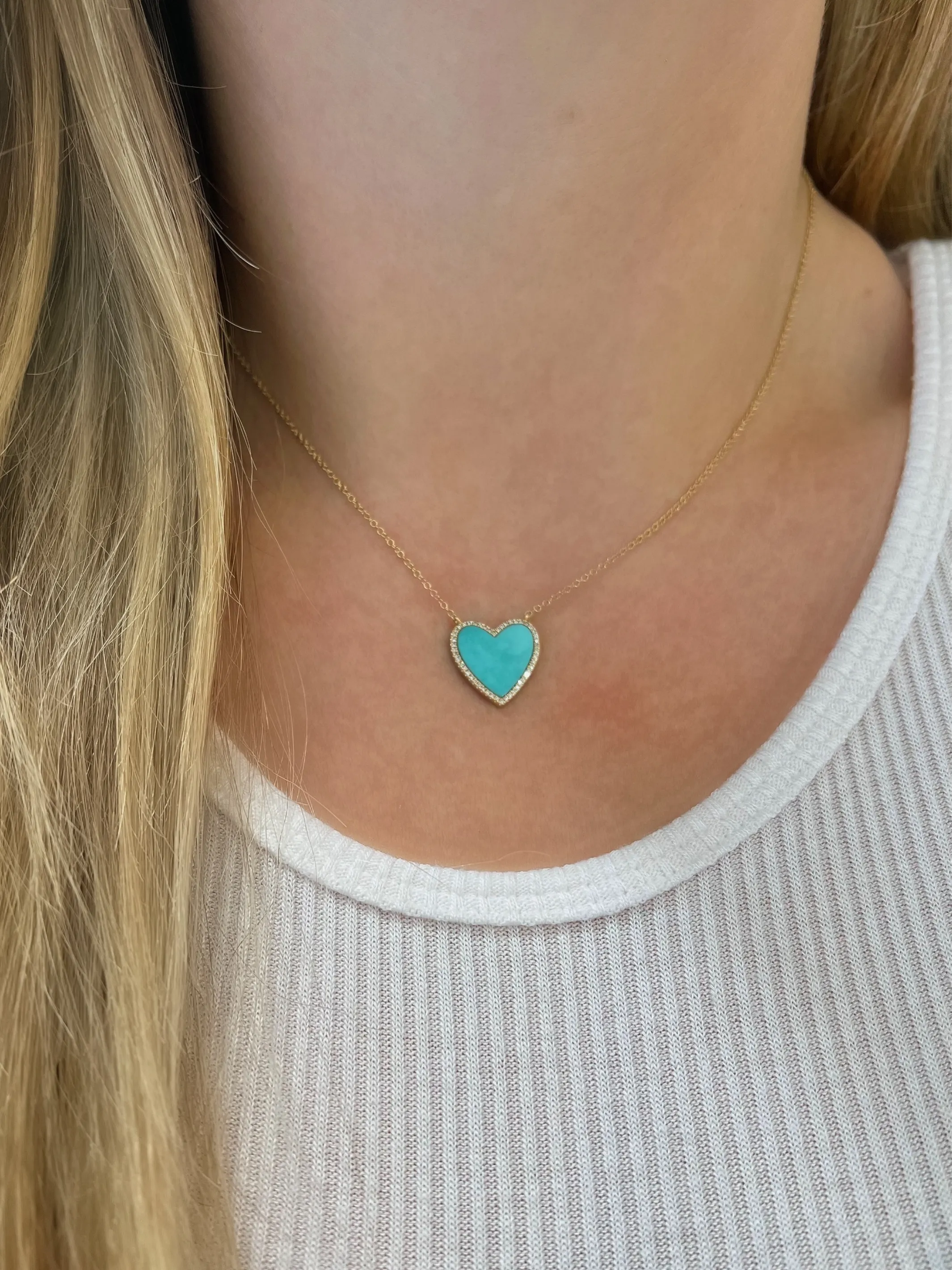 Clara Turquoise   Diamond Heart Necklace 14K