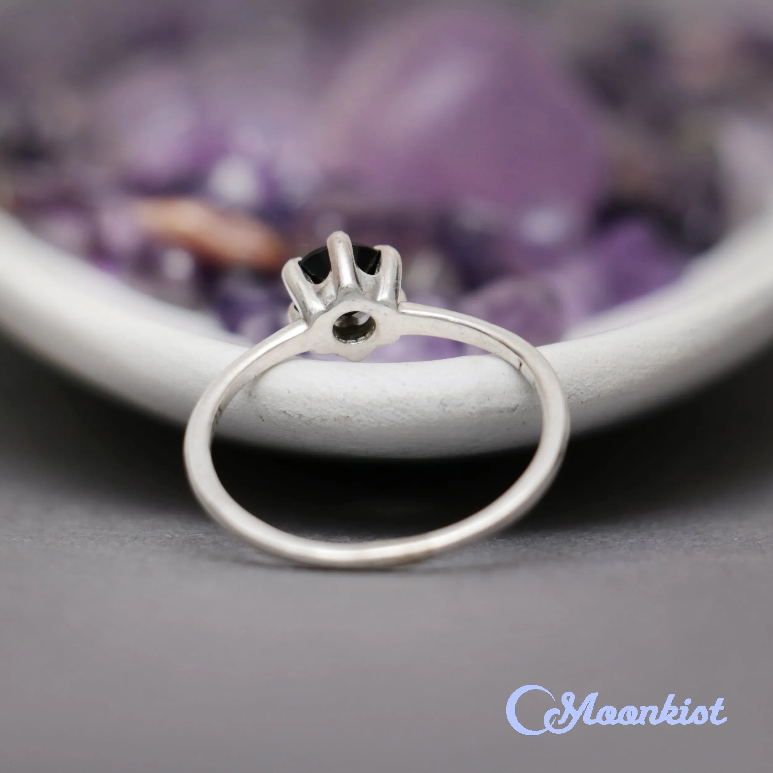 Classic Black Spinel Solitaire Gemstone Ring 925 Sterling Silver | Moonkist Designs