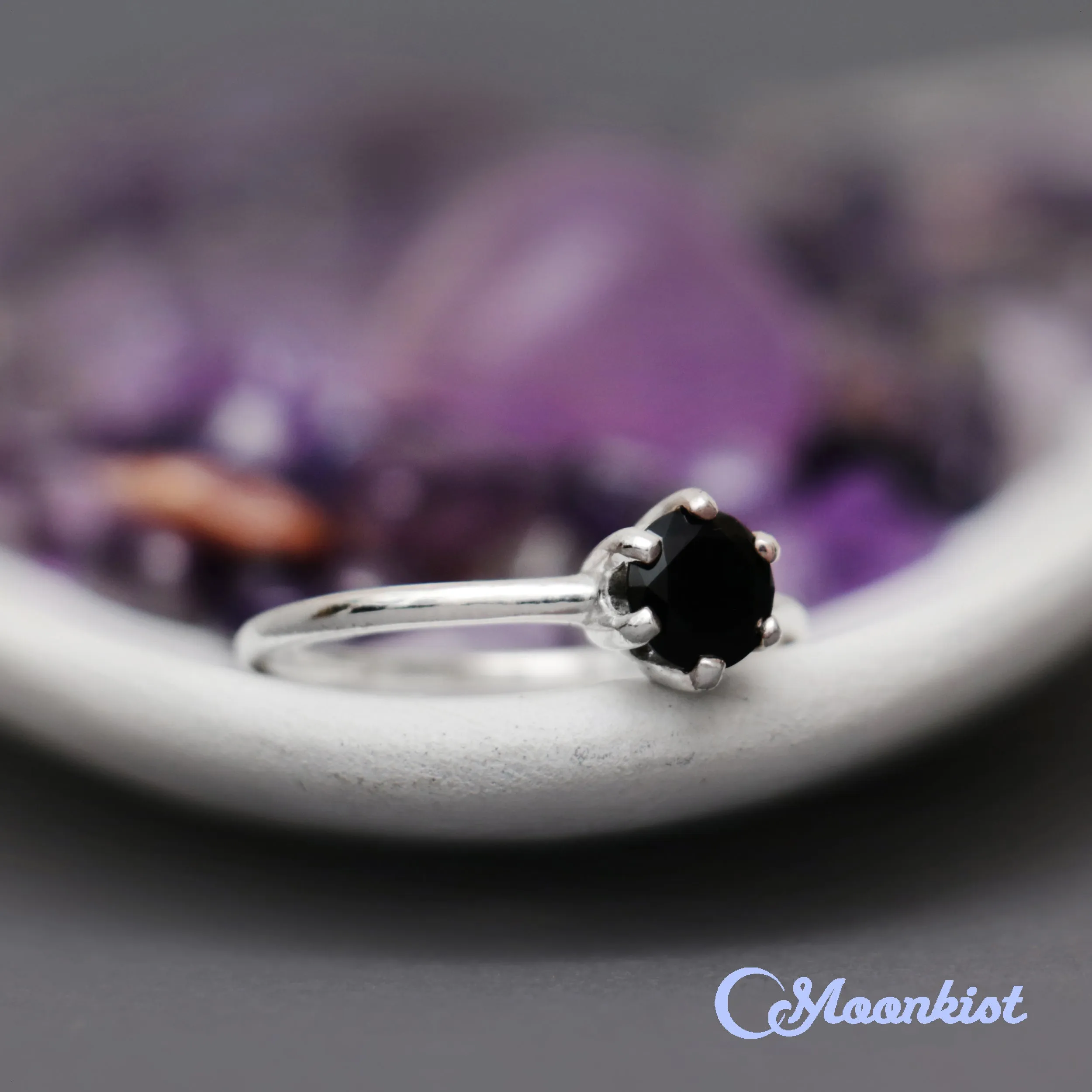 Classic Black Spinel Solitaire Gemstone Ring 925 Sterling Silver | Moonkist Designs