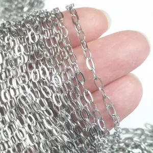 Cross Chain, Stainless Steel, 4.5x2.5mm, Soldered Closed Links, Lot Size 50 Meters (approx 160 feet) Spooled, #1926