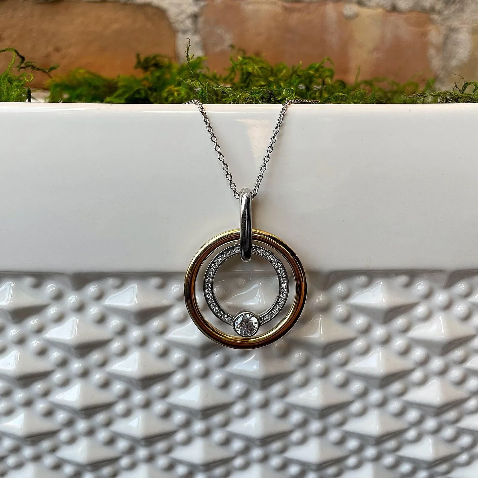 Cubic Zirconia Double Circle Pendant