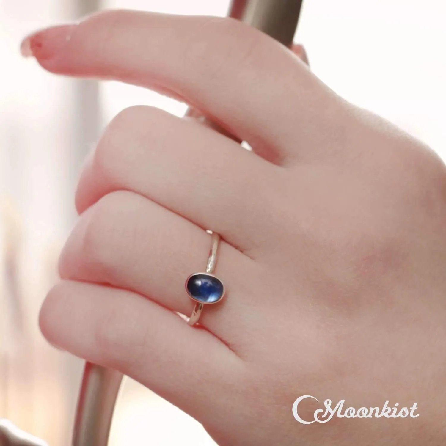 Dainty Oval Blue Sapphire Promise Ring | Moonkist Designs