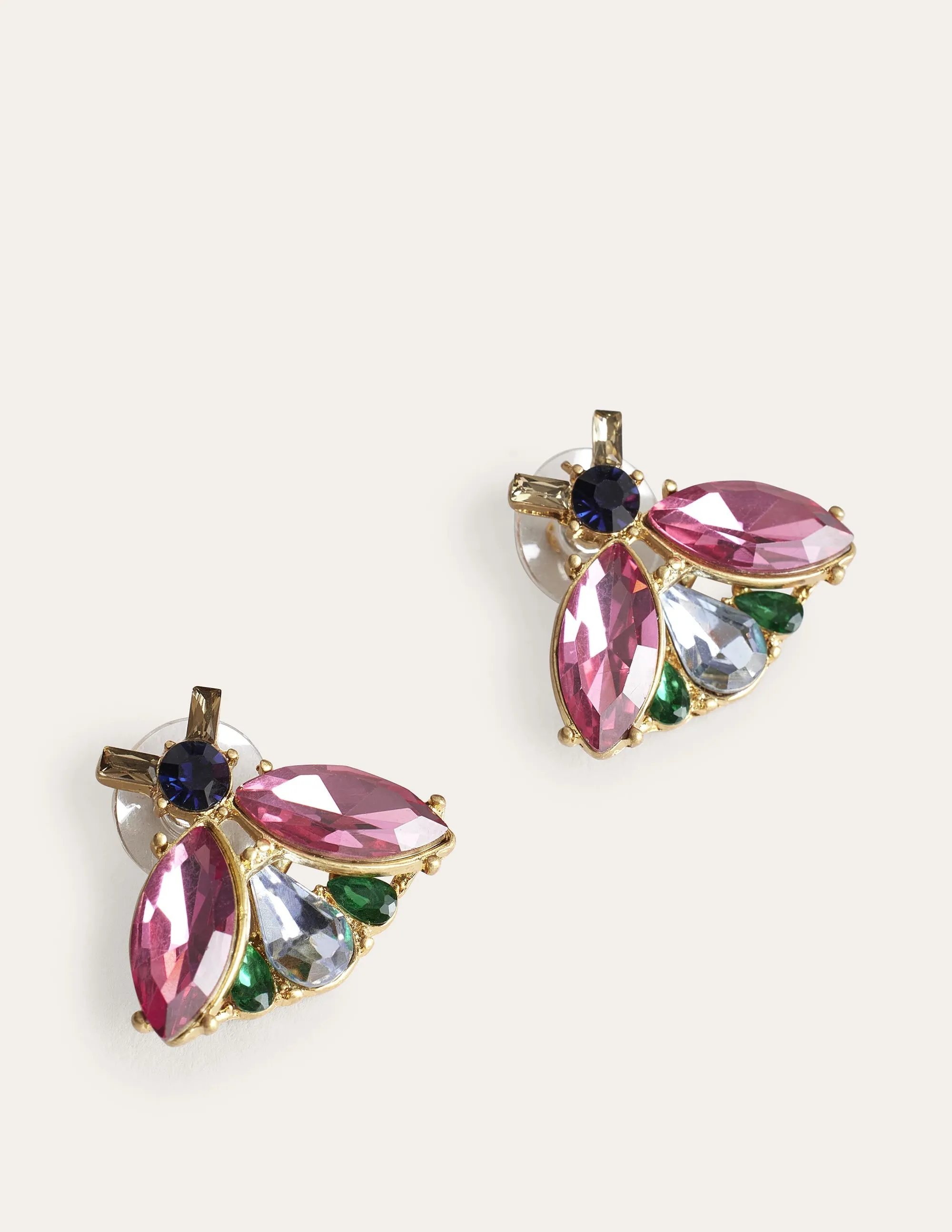 Embellished Bee Stud Earrings-Blue & Pink