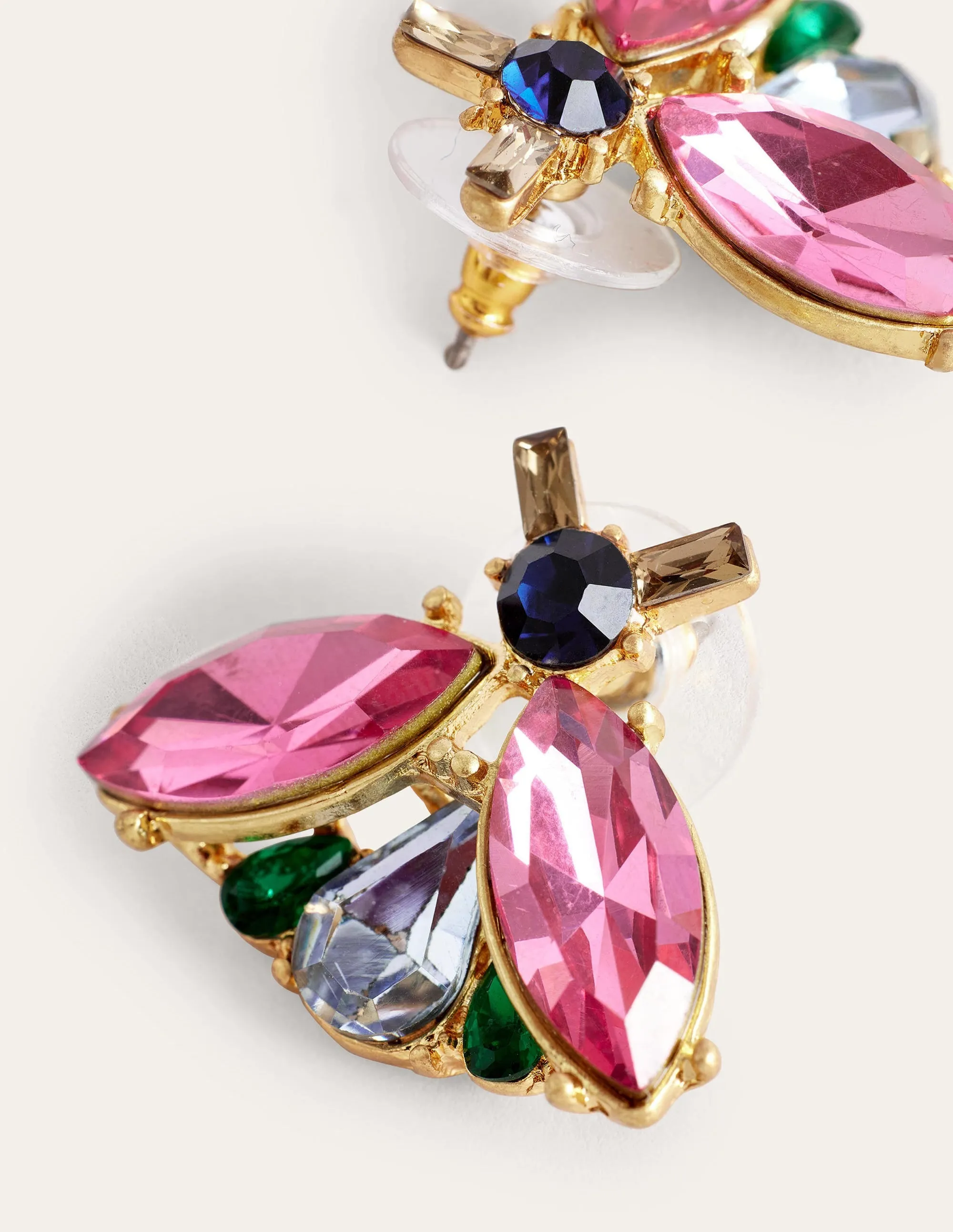 Embellished Bee Stud Earrings-Blue & Pink