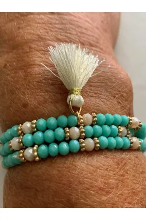 Emma Multi Strand Turquoise And Pearl Bracelet