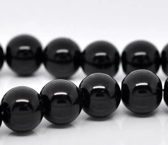 Glass Beads Round Pearl Painted 10mm Black 16 Strand