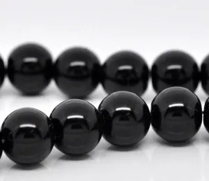 Glass Beads Round Pearl Painted 10mm Black 16 Strand