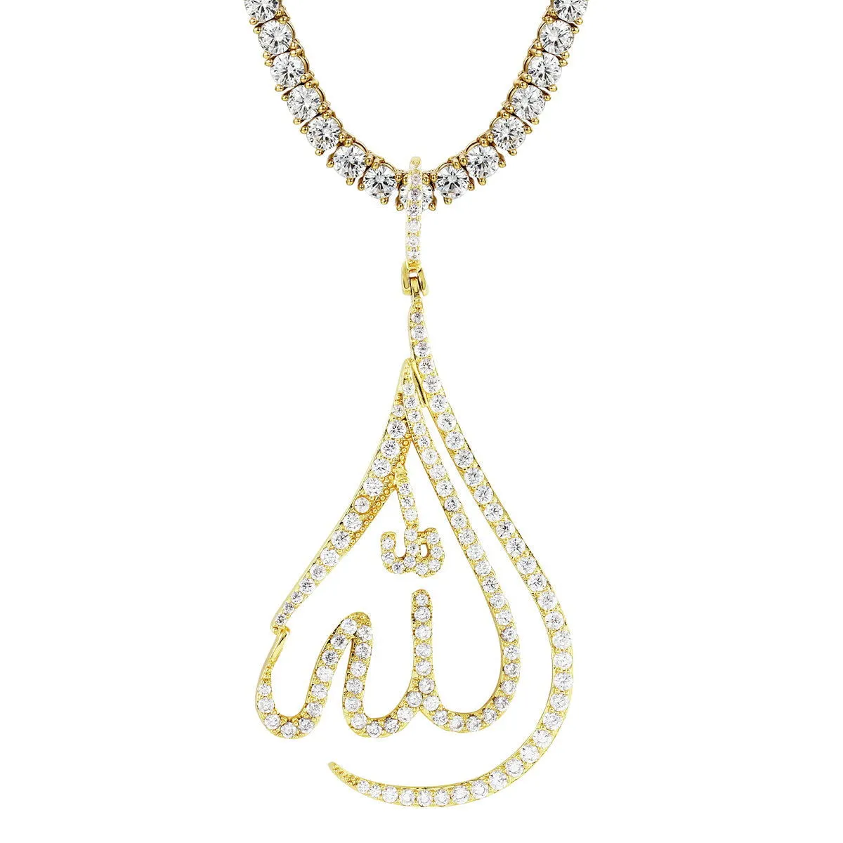 Gold Finish Arabic Allah Muslim God Charm .925 Silver Pendant