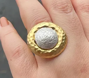 Gold Plated Chunky Ring - Bold Adjustable Textured Statement Jewelry
