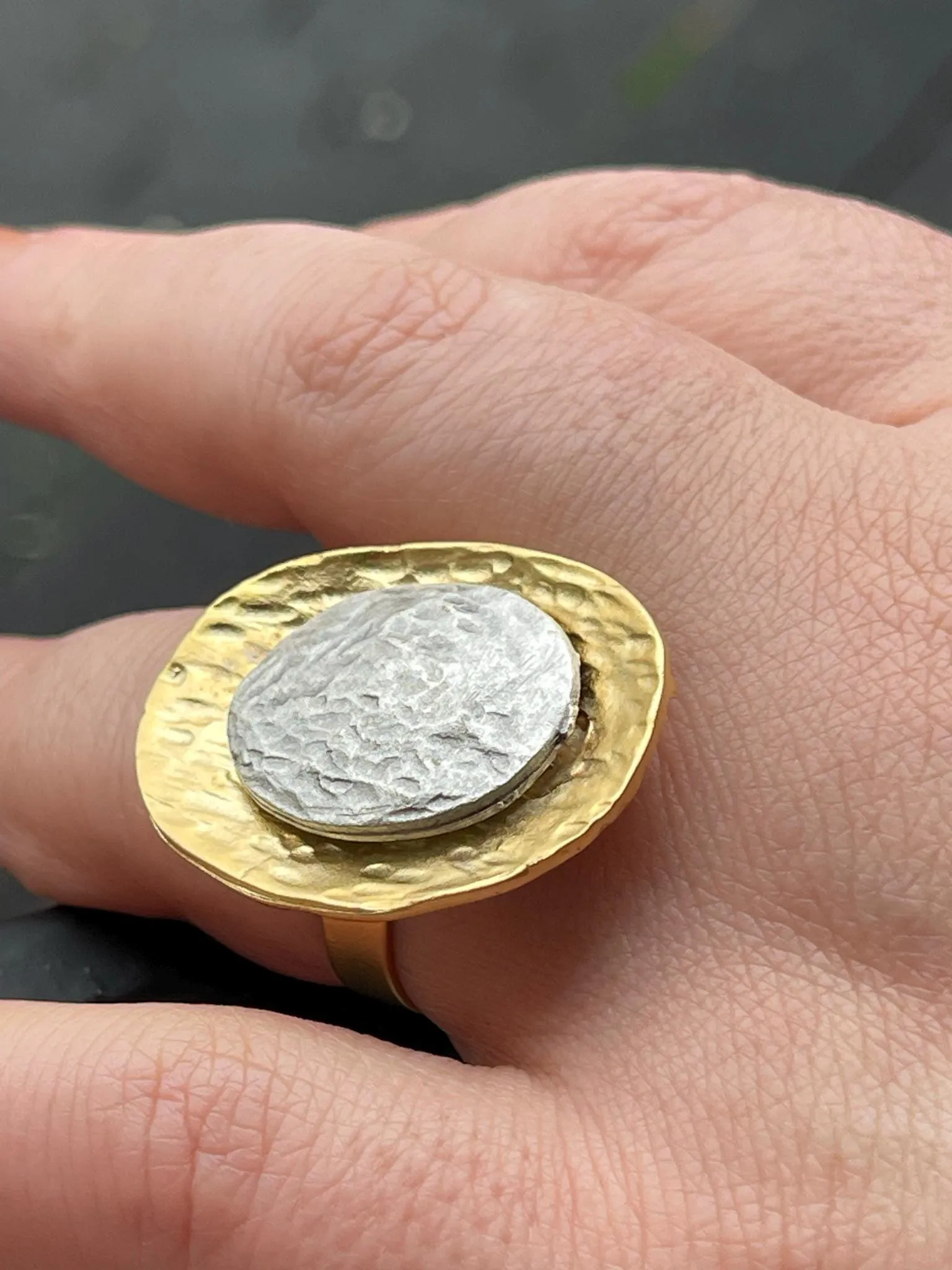 Gold Plated Chunky Ring - Bold Adjustable Textured Statement Jewelry