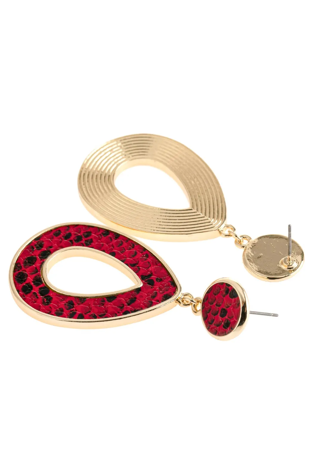 Hde2592 - Linked Pear-Shape Snake Skin Printed Dangle Post Earrings