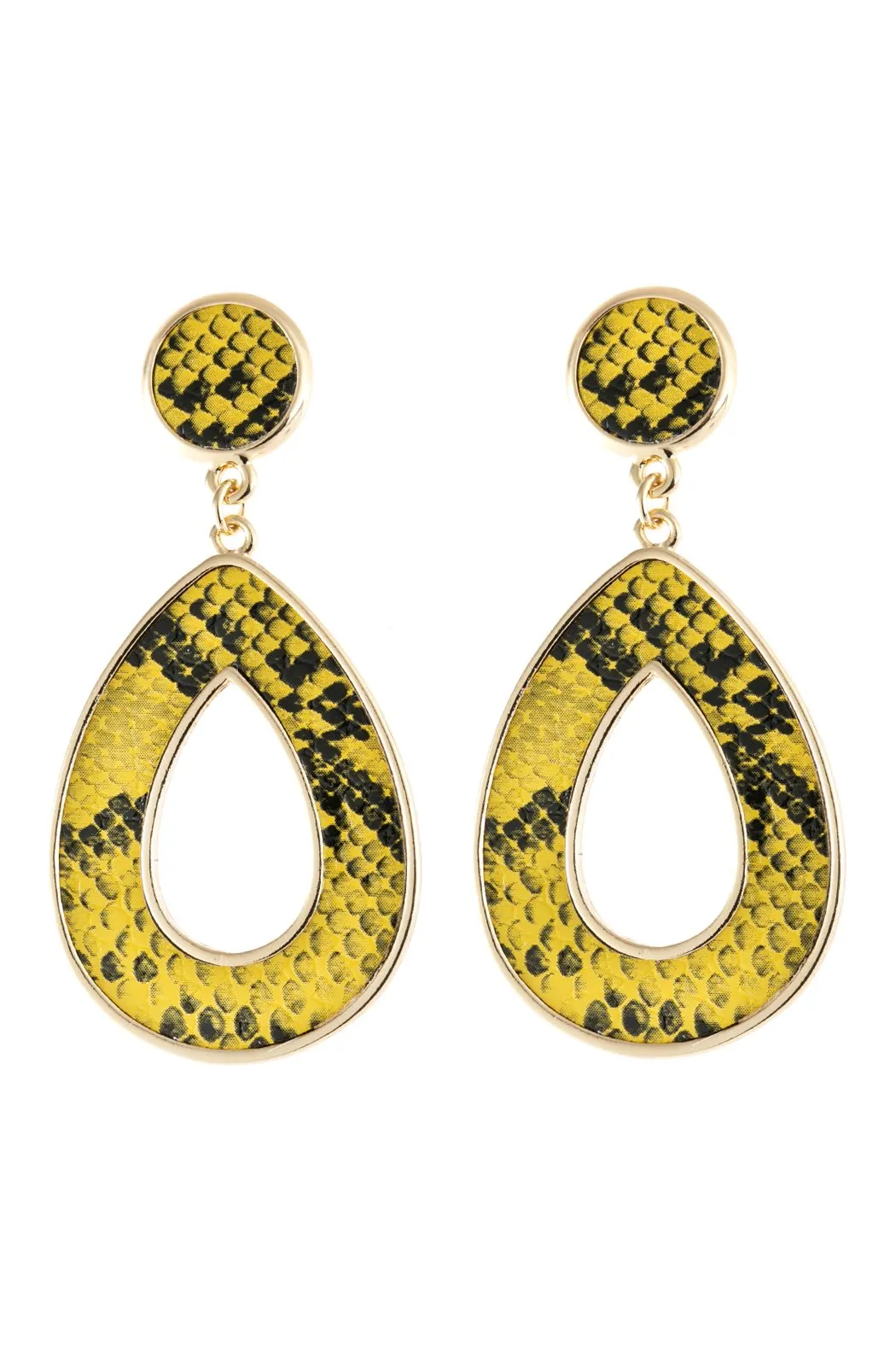Hde2592 - Linked Pear-Shape Snake Skin Printed Dangle Post Earrings
