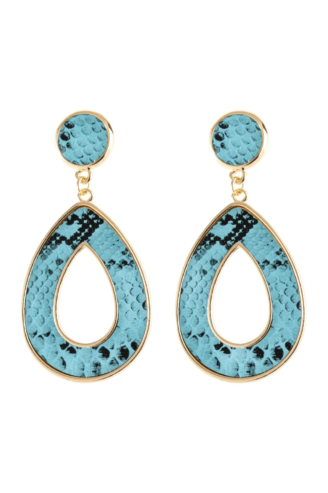 Hde2592 - Linked Pear-Shape Snake Skin Printed Dangle Post Earrings