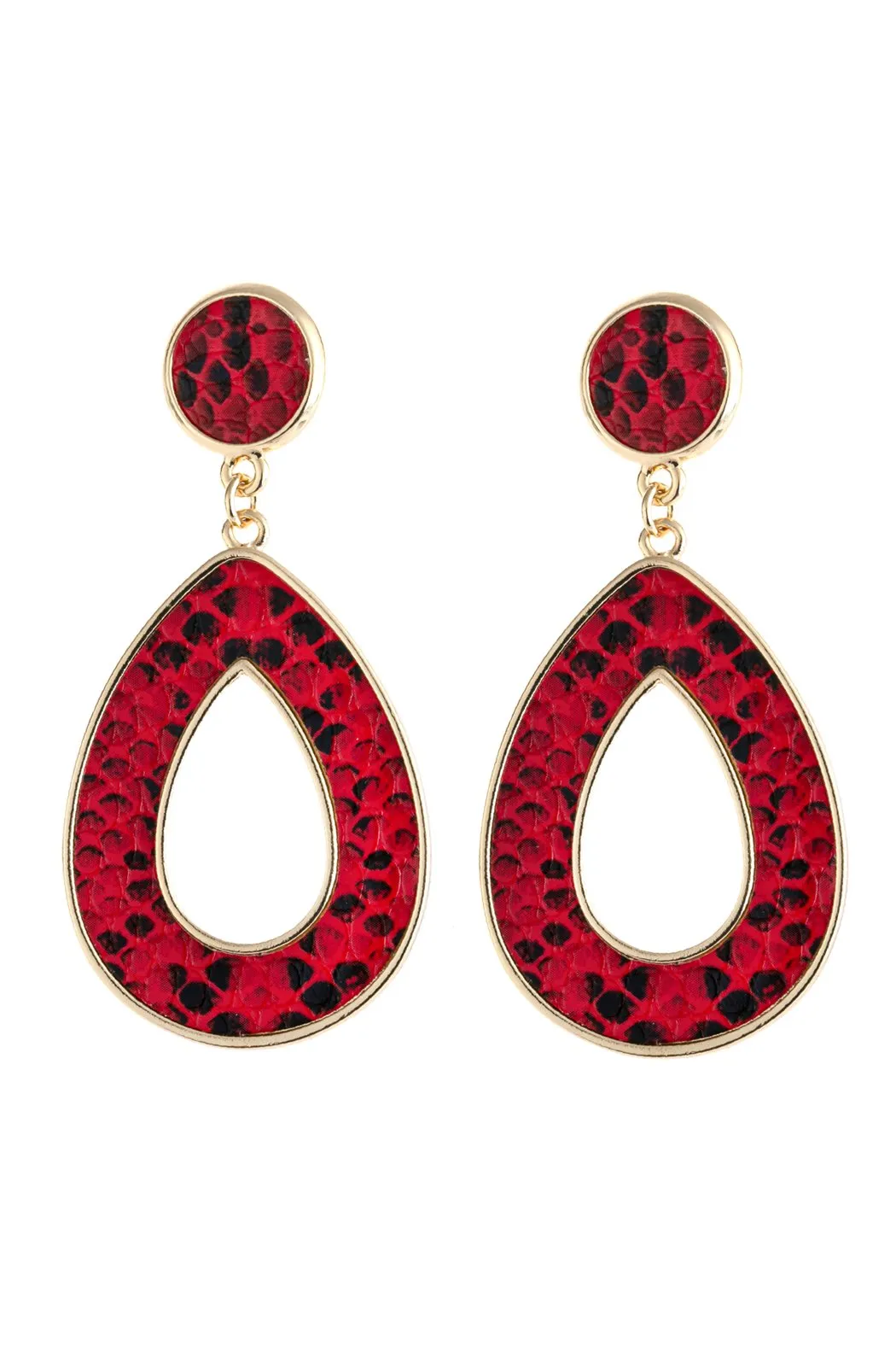 Hde2592 - Linked Pear-Shape Snake Skin Printed Dangle Post Earrings