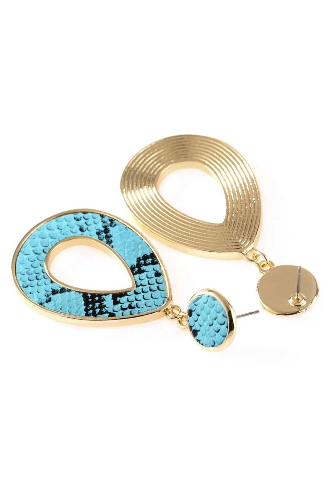 Hde2592 - Linked Pear-Shape Snake Skin Printed Dangle Post Earrings