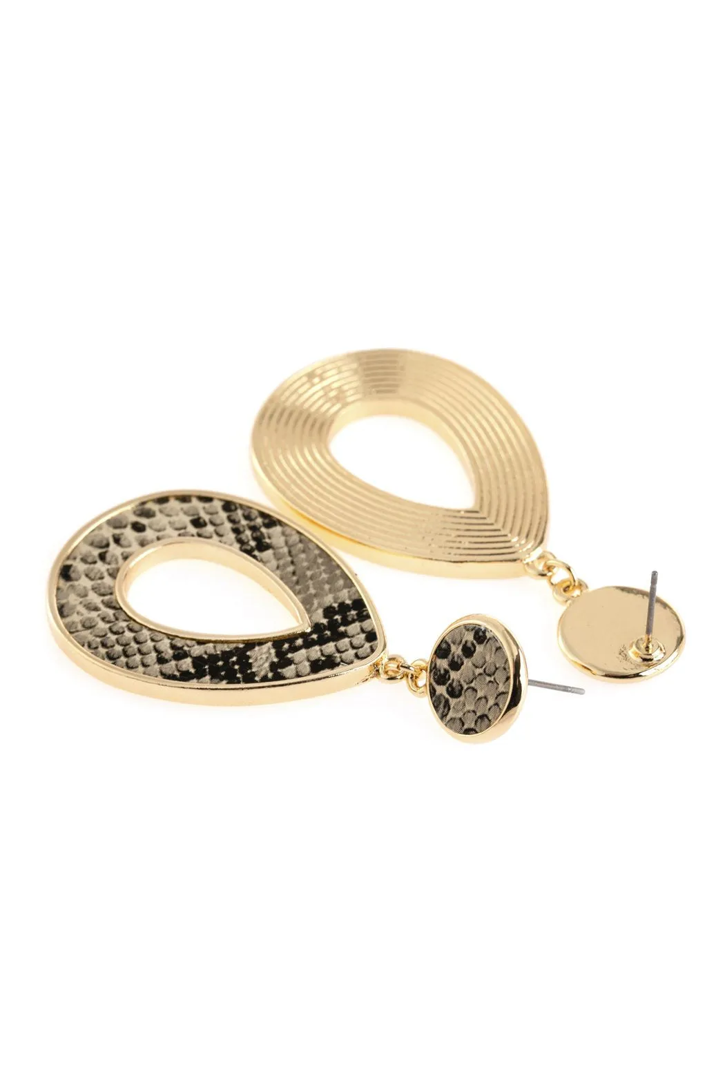 Hde2592 - Linked Pear-Shape Snake Skin Printed Dangle Post Earrings