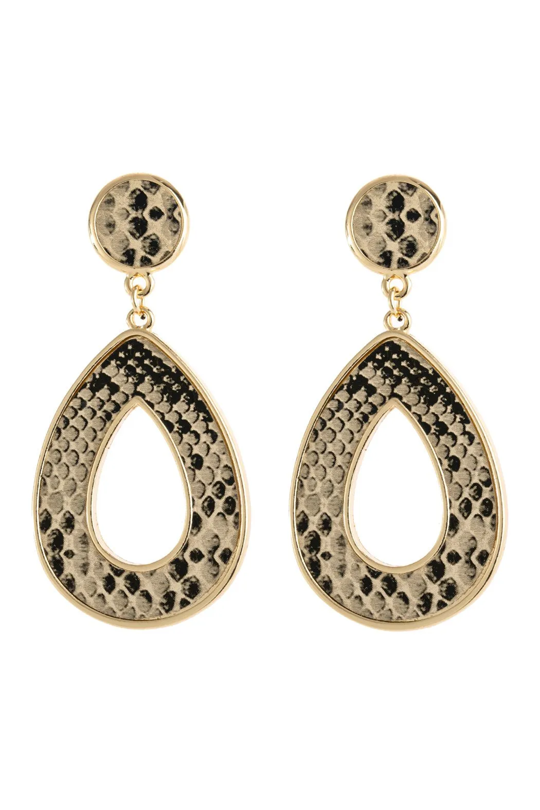Hde2592 - Linked Pear-Shape Snake Skin Printed Dangle Post Earrings