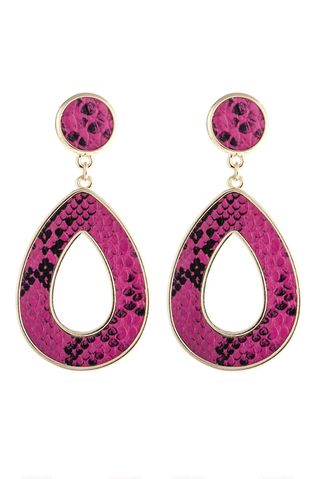 Hde2592 - Linked Pear-Shape Snake Skin Printed Dangle Post Earrings