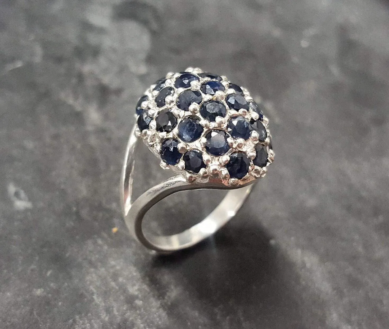 Large Berry Ring - Genuine Sapphire Ring - Blue Cluster Ring