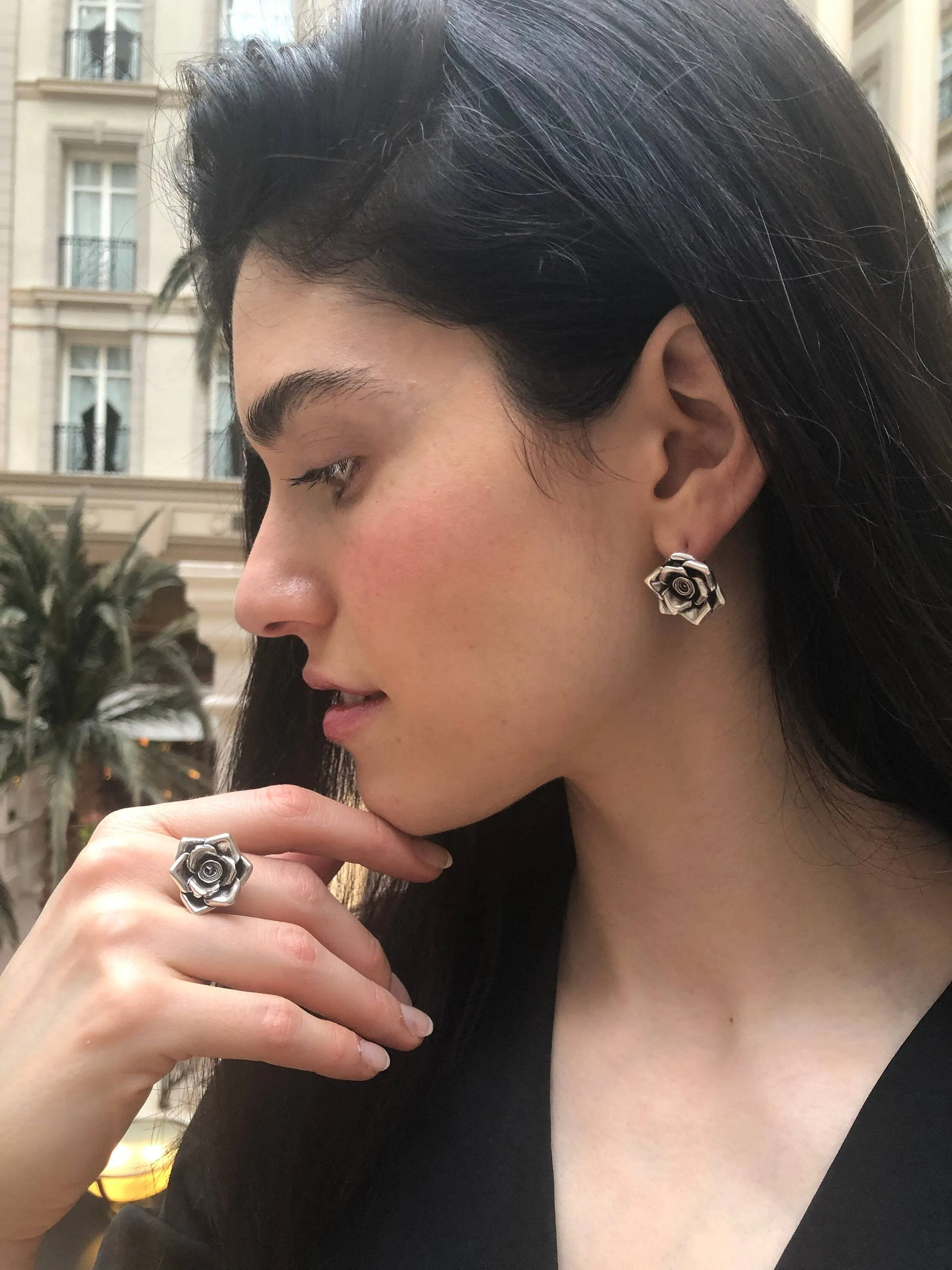 Large Rose Ring - Statement Flower Ring - Vintage Cocktail Ring