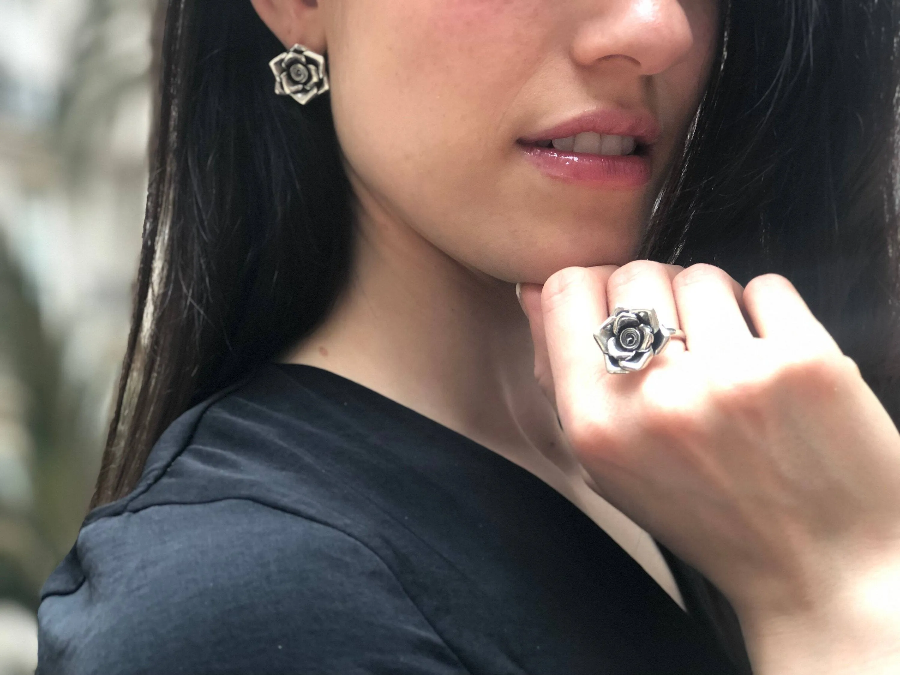 Large Rose Ring - Statement Flower Ring - Vintage Cocktail Ring
