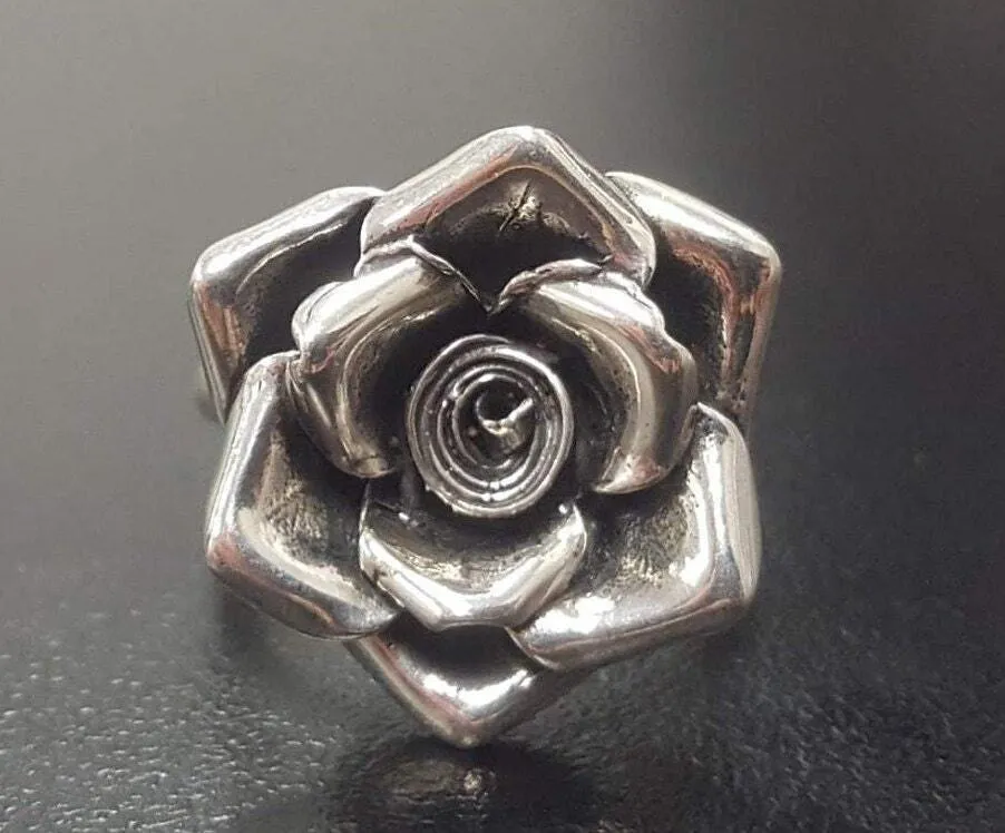 Large Rose Ring - Statement Flower Ring - Vintage Cocktail Ring
