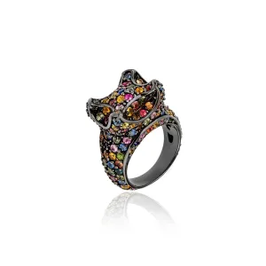 MCL Design Sterling Silver Sculptural Statement Ring With Mixed Sapphires MCL Design Sterling Silver Sculptural Statement Ring With Mixed Sapphires